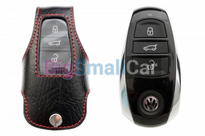 Чехол Для Ключа Volkswagen Touareg Брелок), Кожаный, Цвет Нити Красный bgt479