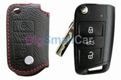 Чехол Для Ключа Volkswagen (Брелок), Кожаный, Цвет Нити Красный bgt502