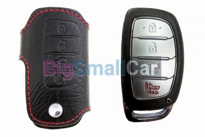 Чехол Для Ключа Hyundai (Брелок), Кожаный, Цвет Нити Красный bgt508