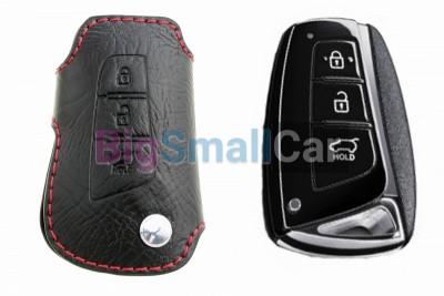 Чехол Для Ключа Hyundai (Брелок), Кожаный, Цвет Нити Красный bgt514